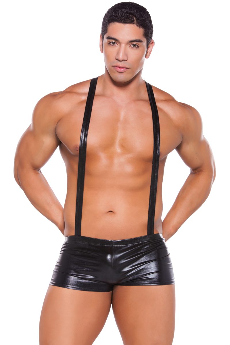 Wet Look Suspender Shorts by Lovedreamer